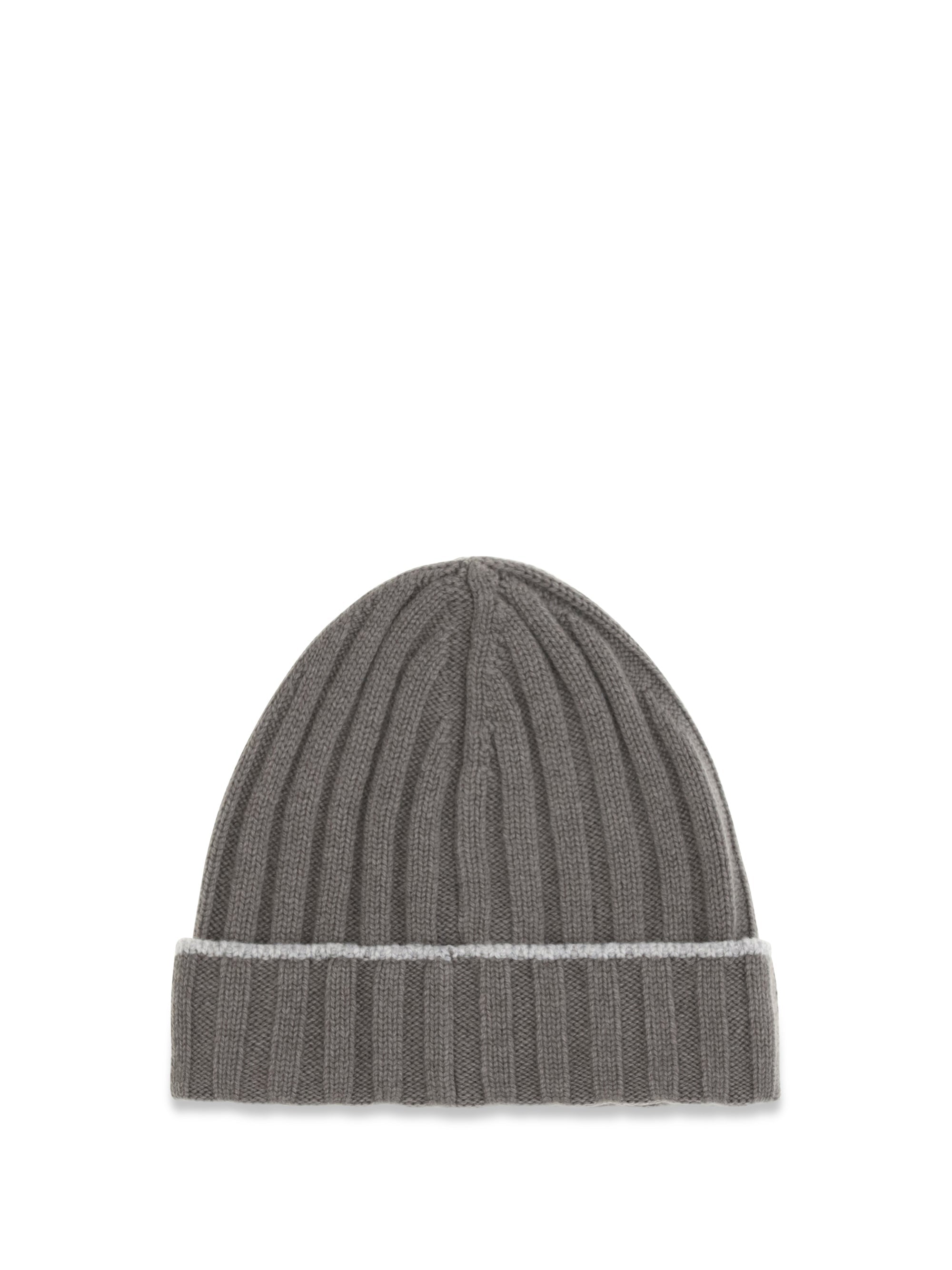 Brunello Cucinelli M2240900 Ribbed Cashmere Beanie — Gray
