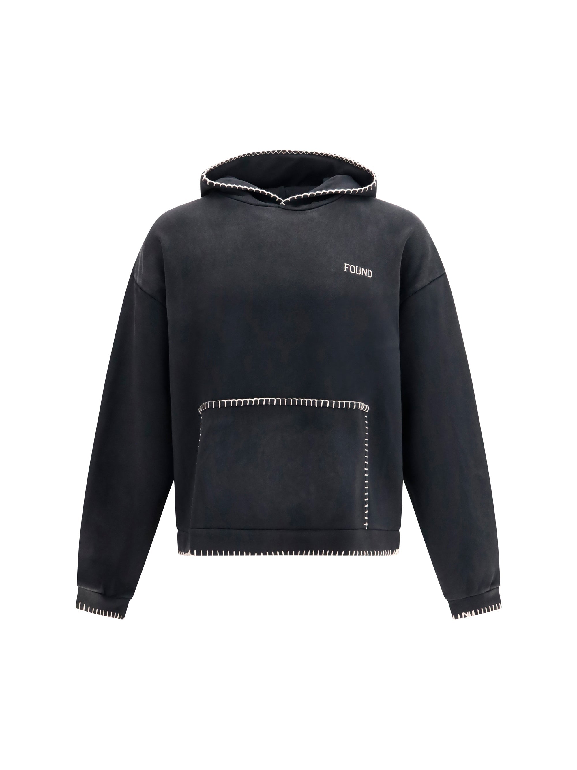 Found Stitched Details Hoodie Sweatshirt — Black
