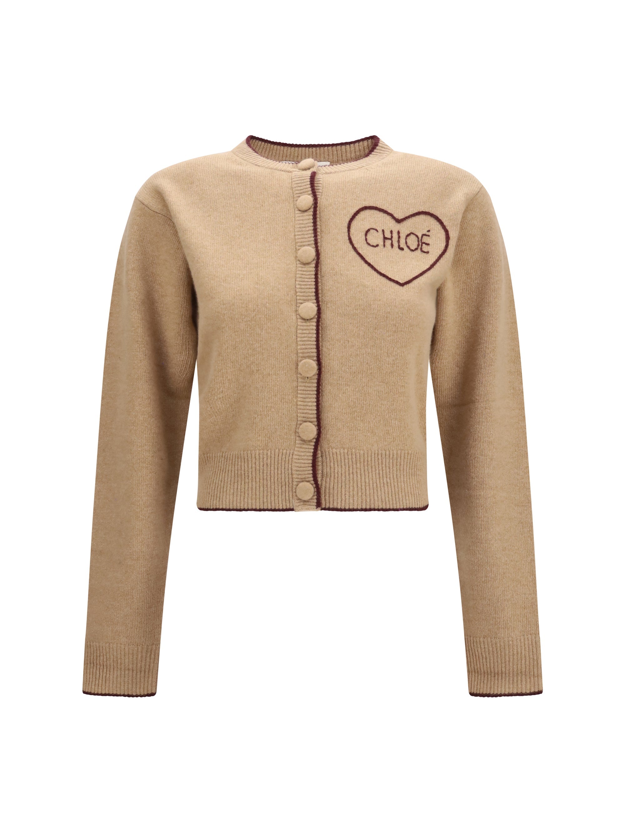 Cárdigan Chloé de lana y cachemir bordado con logo — Beige