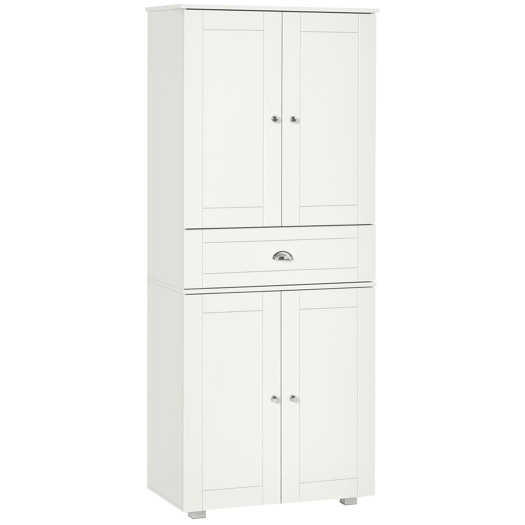 184cm Tall Kitchen Cupboard, Freestanding Kitchen Pantry Storage Cabinet with 4 Doors, 3 Adjustable Shelves, Drawer, Anti-tipping Device, Sideboard Organiser for Dining Room, Living Room, White