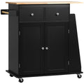 Rolling Kitchen Cart with 3 Tier Spice Rack and Rubber Wood Top, Black