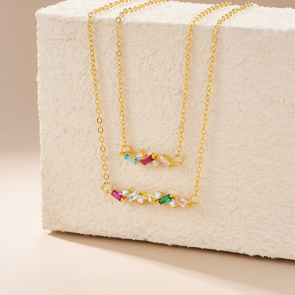 Personalizado 2-7 Rectangular Birthstones Zigzag Collar Dainty Joyería Cumpleaños Aniversario Día de la Madre de regalo para las mujeres