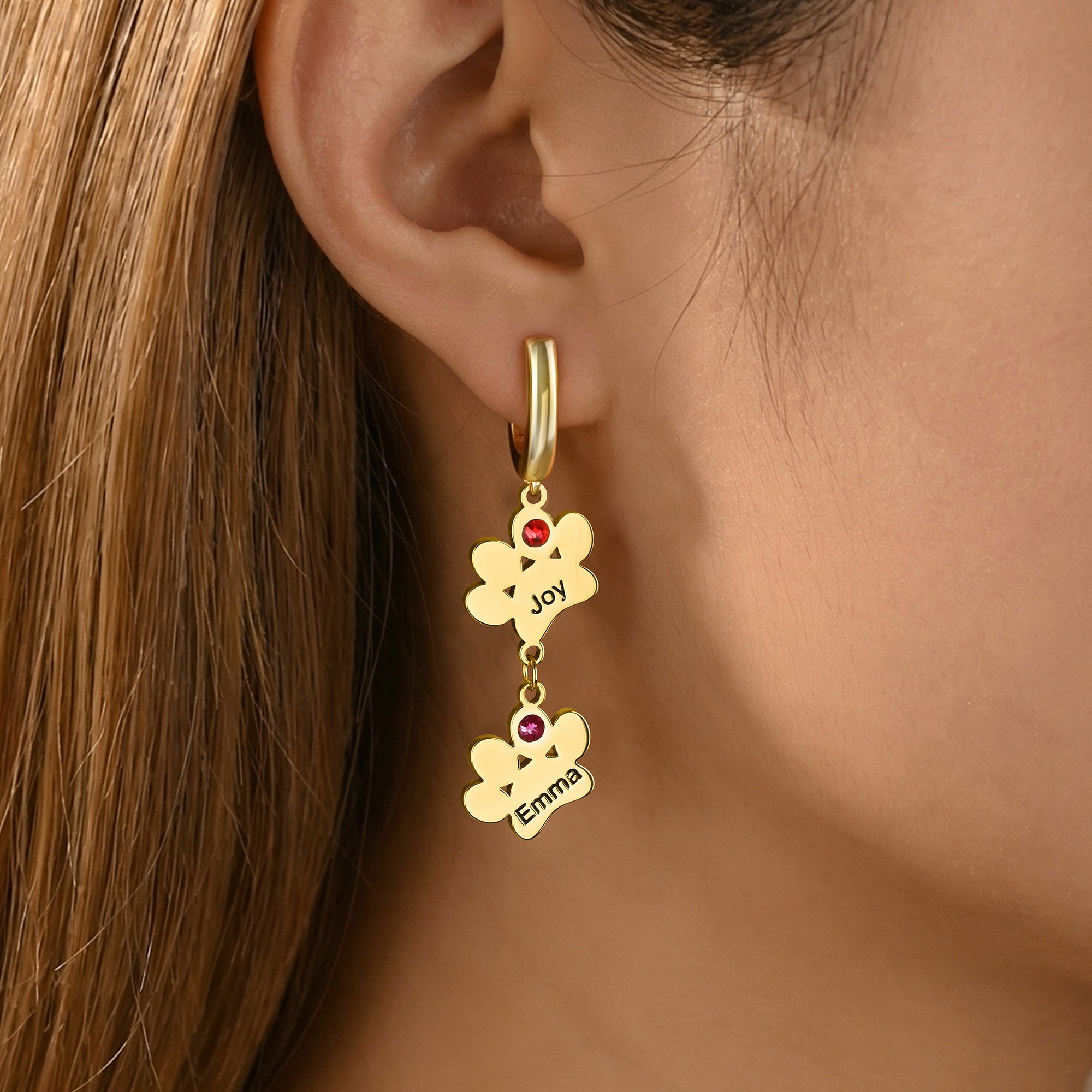 Personalizado 1-4 Paw Prints Birthsonte Pendientes con Nombre Dainty Jewelry Birthday Anniversary Gift for Women Pet Owners
