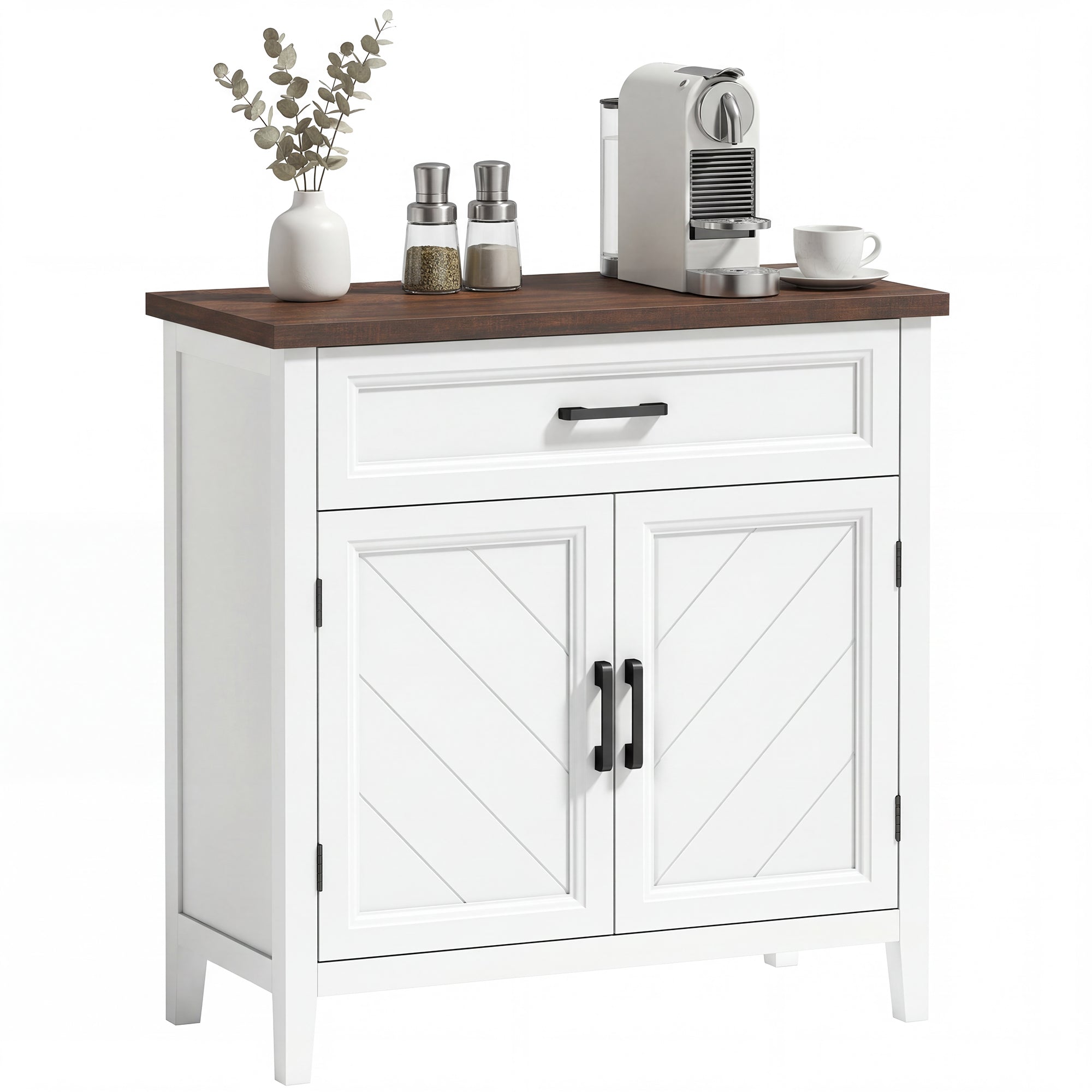 30" Narrow Farmhouse Sideboard with 2 Doors, Adjustable Shelf, White