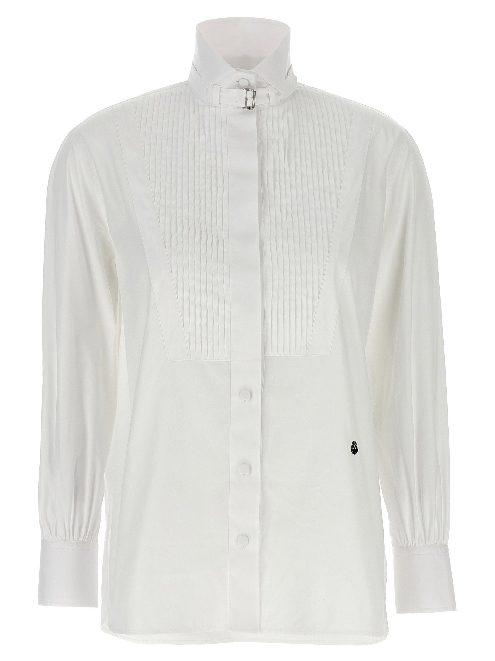 Alexander McQueen Pleated Plastron Tuxedo Shirt — White