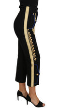 Women's Military Embellished Pants Black Gold Dress Wool