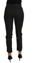 Women's Black Dress Polka Dot Cropped Straight Pants Cotton