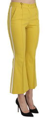 Women's Yellow Flared Bootcut Capri Cotton Pants Silk Spandex