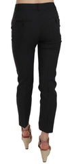 Women's Polka Dot Slim Capri Trousers Tapered Pants Black Virgin Wool