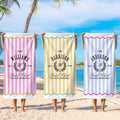 Toalla de Playa de Secado Rápido Personalizada a Rayas con Nombre Fiesta de Vacaciones de Verano Regalo de Cumpleaños para la Familia