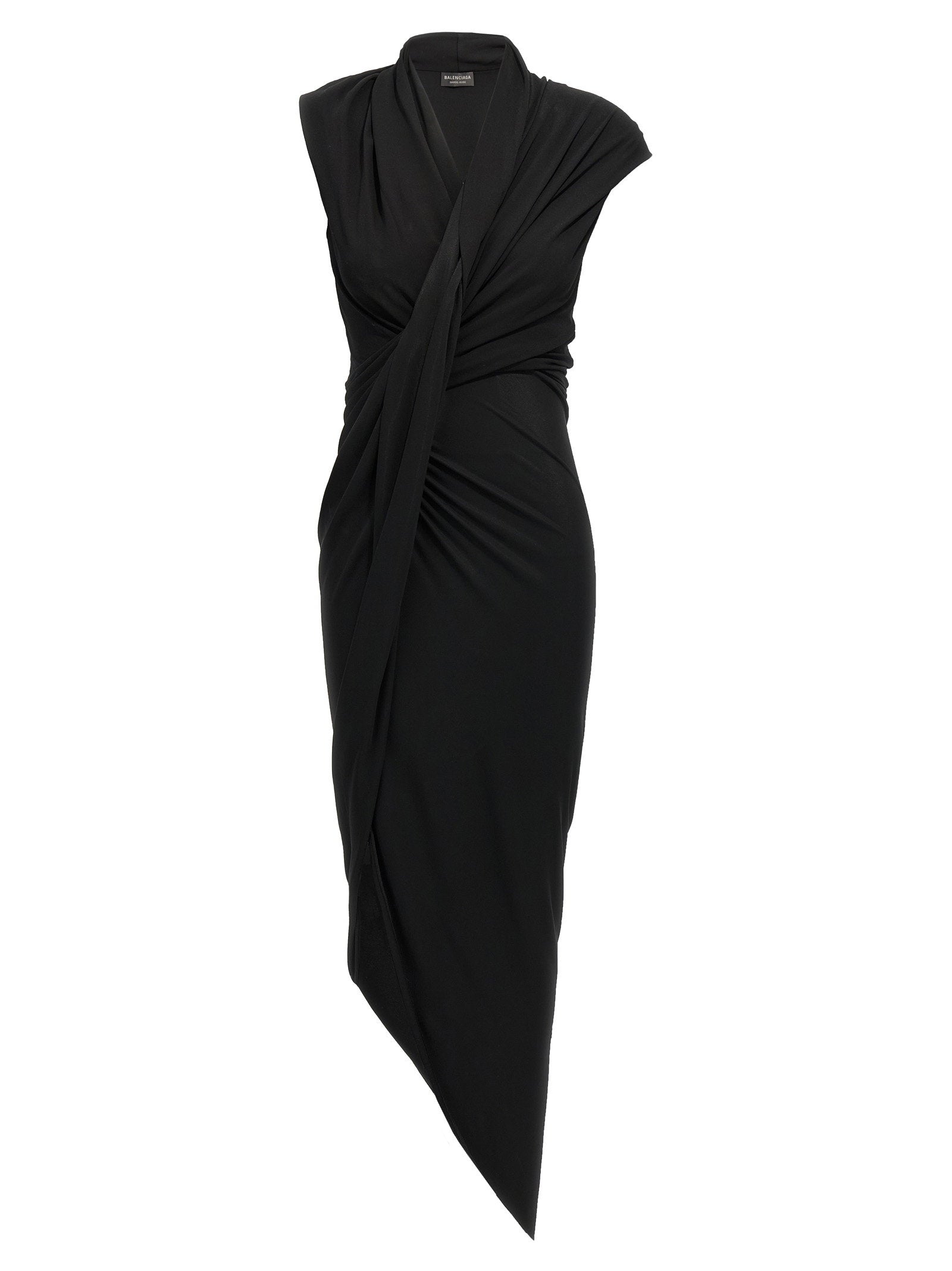 Balenciaga Draped Jersey Crêpe Dress — Black