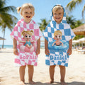 Personalizada 3D Cartoon Character Swim Ring Plaid Soft Hooded Beach Towel with Name Travel Essentials Summer Vacation Birthday Gift for Boys Girls