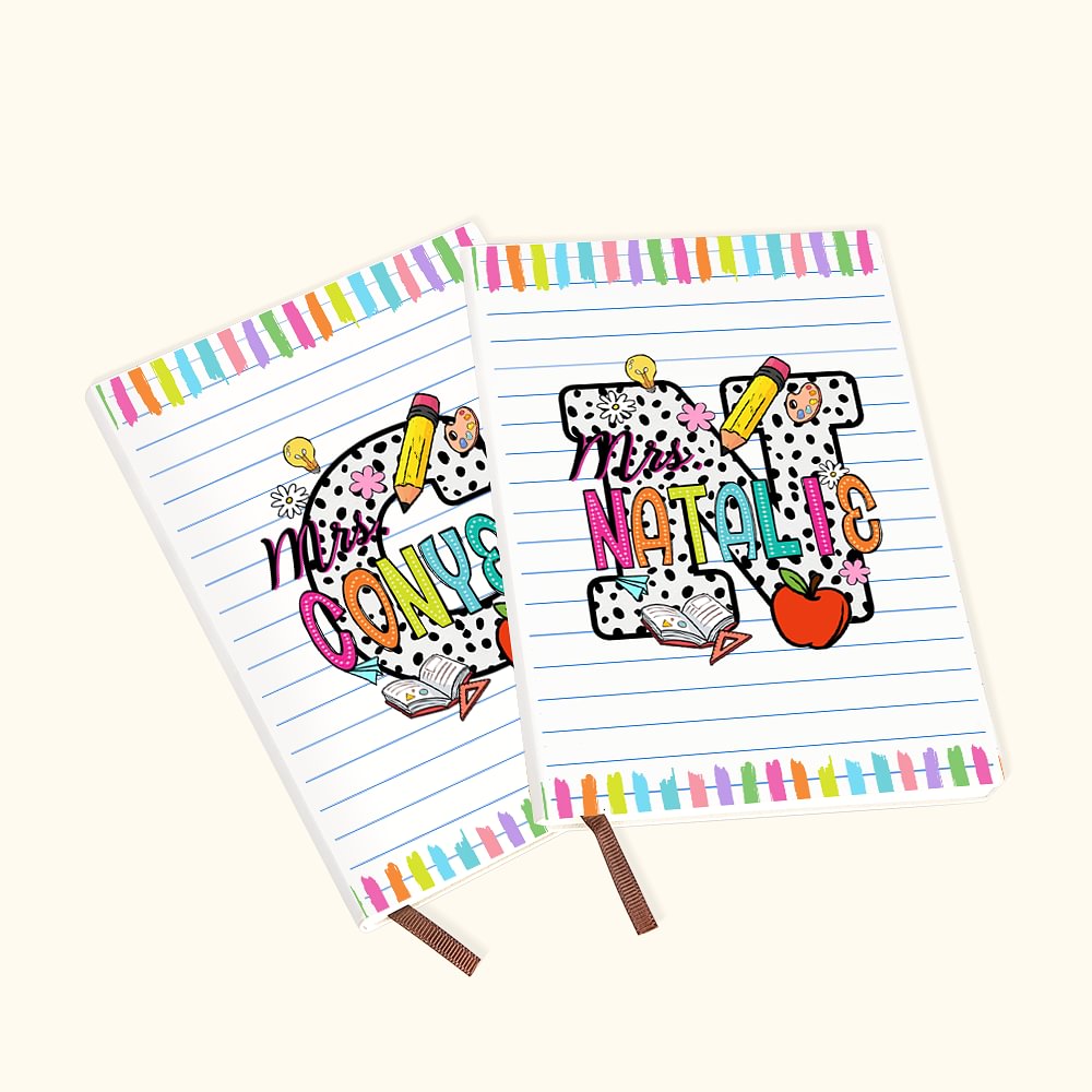 Lápiz personalizado punteado inicial Maestro A5 cuaderno rayado con nombre Día del Maestro Apreciación de vuelta a la escuela Regalo para el maestro