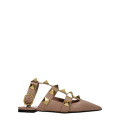 Women's Pink Leather Flat Sandals