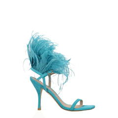 Women's Feather-Embellished Suede Heel Blue Upper Leather