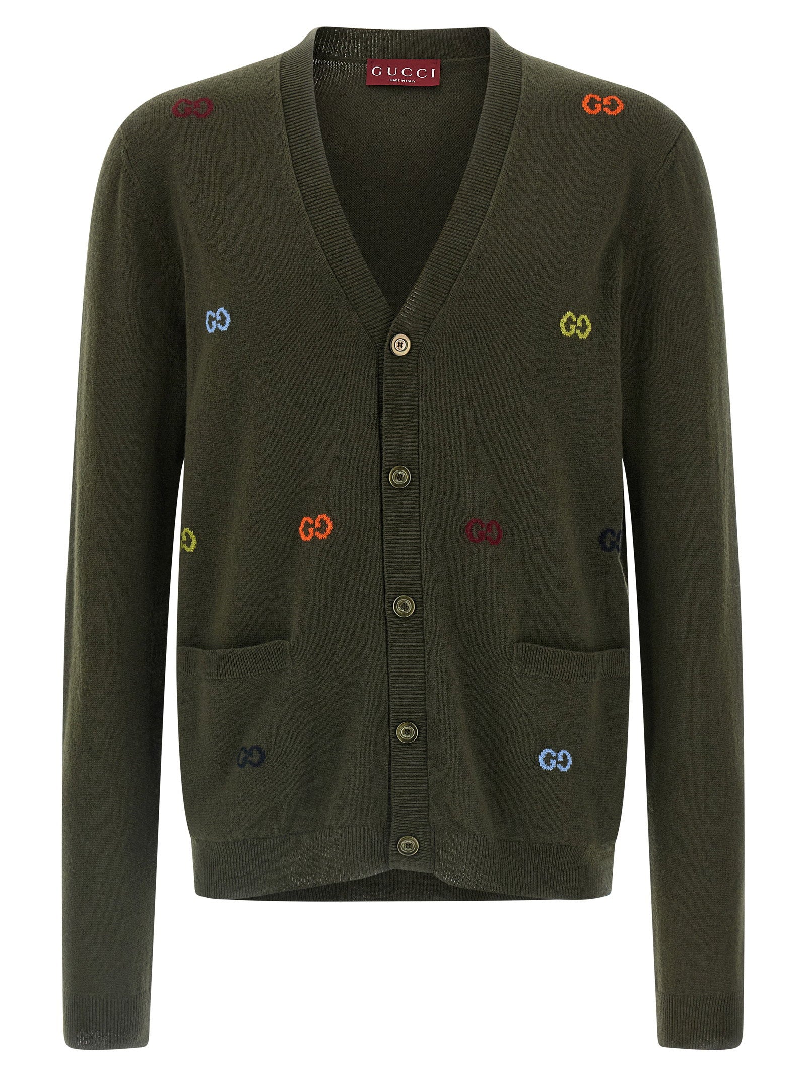 Gucci GG Intarsia Cashmere Cardigan — Olive