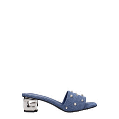 Women's Blue Fabric Flat Sandals