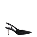 Women's Rhinestone-Embellished Fabric Heel Black Upper Leather