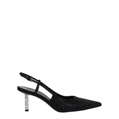 Women's Rhinestone-Embellished Fabric Heel Black Upper Leather