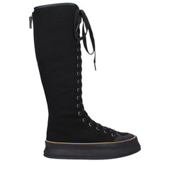 Women's Black Fabric Lace-Up Boots