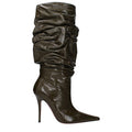Women's Green Leather High Heel Boots