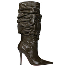 Women's Green Leather High Heel Boots