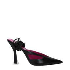 Women's Pointed-Toe Leather Mule Black Heels