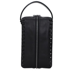 Men's Stud-Embellished Leather Clutch Black