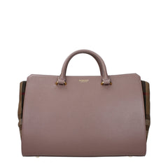 Women's Leather With Check Trim Top Handle Bag Gray