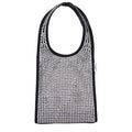 Women's Rhinestone-Embellished Shoulder Bag Black Fabric With