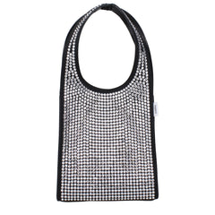 Women's Rhinestone-Embellished Shoulder Bag Black Fabric With