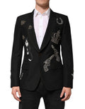 Men's Black Bee Crown Embellished Suit Coat Blazer