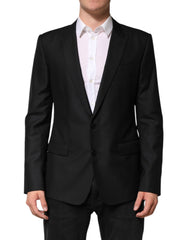Men's Black Wool Single Breasted Jacket Blazer Virgin Silk Clothing