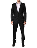 Men's Black Jacquard Single Breasted 2 Piece Suit Virgin Wool Silk Cashmere