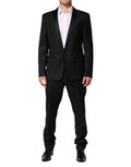 Black Wool Men Single Breasted 2 Piece Suit Virgin Silk Polyester