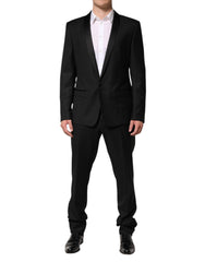 Black Wool Men Single Breasted 2 Piece Suit Virgin Silk Polyester