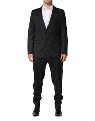 Men's Dark Gray Wool Single Breasted 2 Piece Suit Black Virgin