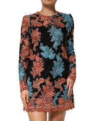 Women's Multicolor Floral Embroidery Shift Mini Dress Polyester Polyamide Viscose