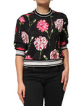 Women's Black Floral Print Cotton Short Sleeves Top