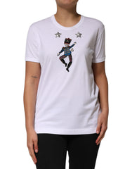 Women's White Cotton Sequin Embellished Top T-Shirt