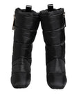 Women's Black Padded Mid Calf Logo Heel Boots Shoes Polyester Pu Leather