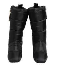 Women's Black Padded Mid Calf Logo Heel Boots Shoes Polyester Pu Leather