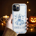 Personalizada Toile De Jouy Espeluznante Nombre de la calabaza fantasma de doble capa funda del teléfono para el iPhone de Halloween Regalo para Niña Niño