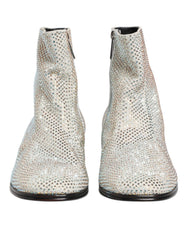 Men's White Strass Dg Logo Heels Ankle Boots Shoes