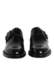 Men's Black Leather Monk Strap Derby Formal Shoes