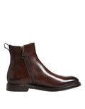 Men's Brown Chelsea Leather Mid Calf Boots Shoes Polyester Elastane