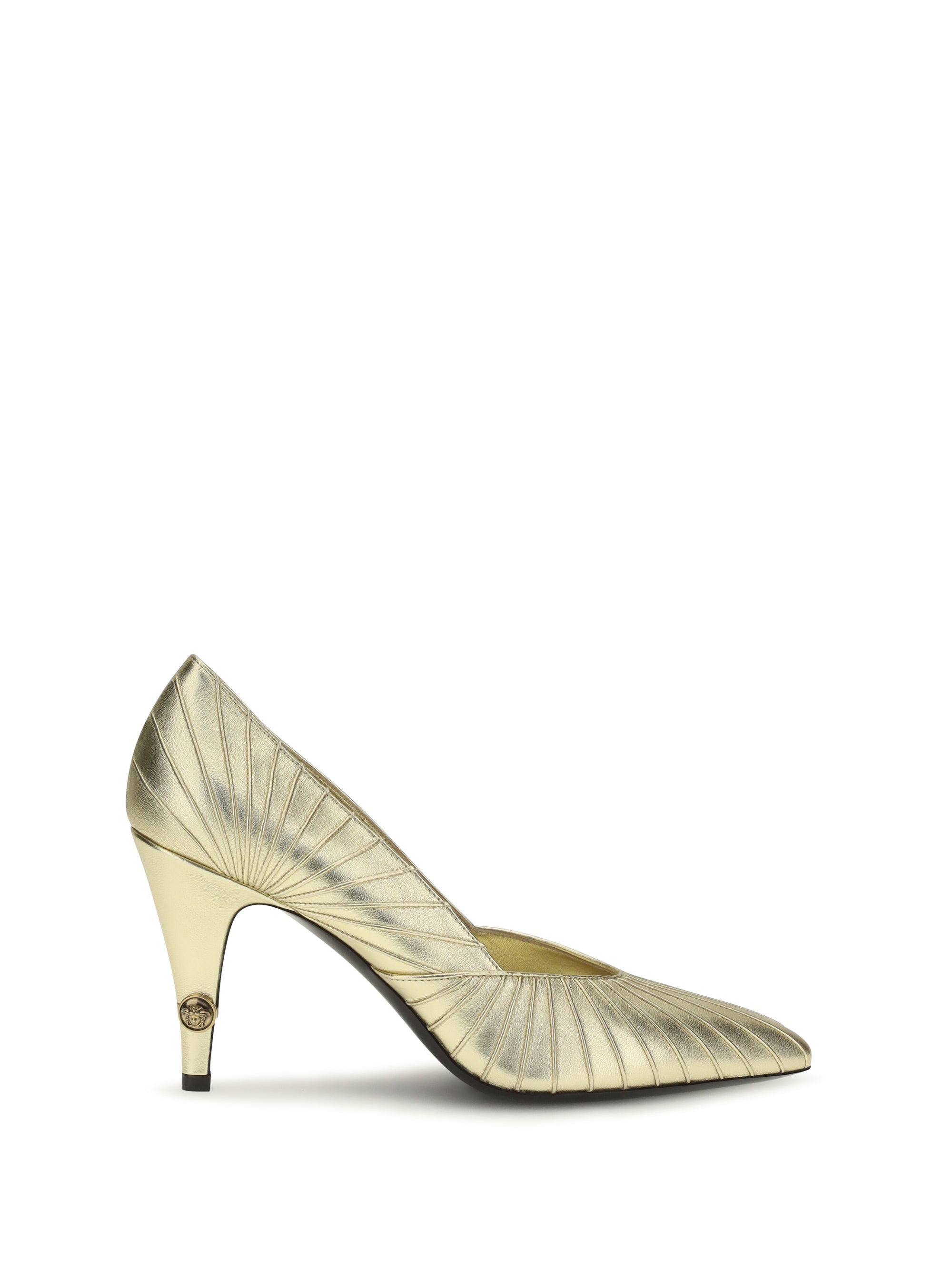 Versace Metallic Leather Pumps — Gold