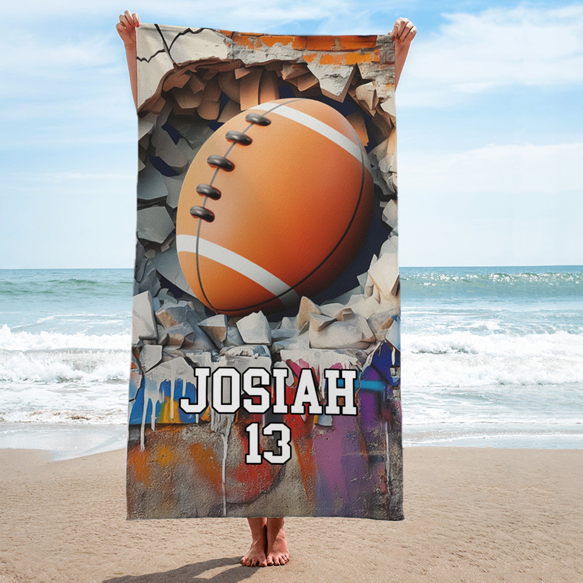 Toalla de playa personalizada de baloncesto, béisbol, crack y secado rápido con nombre y número Accesorios de playa Regalo de cumpleaños para los amantes del deporte