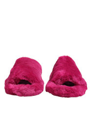 Pink Acrylic Faux Fur Mens Flats Sandals Shoes Polyester
