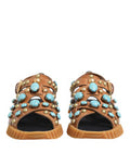 Men's Brown Leather Studded Slides Sandals Shoes